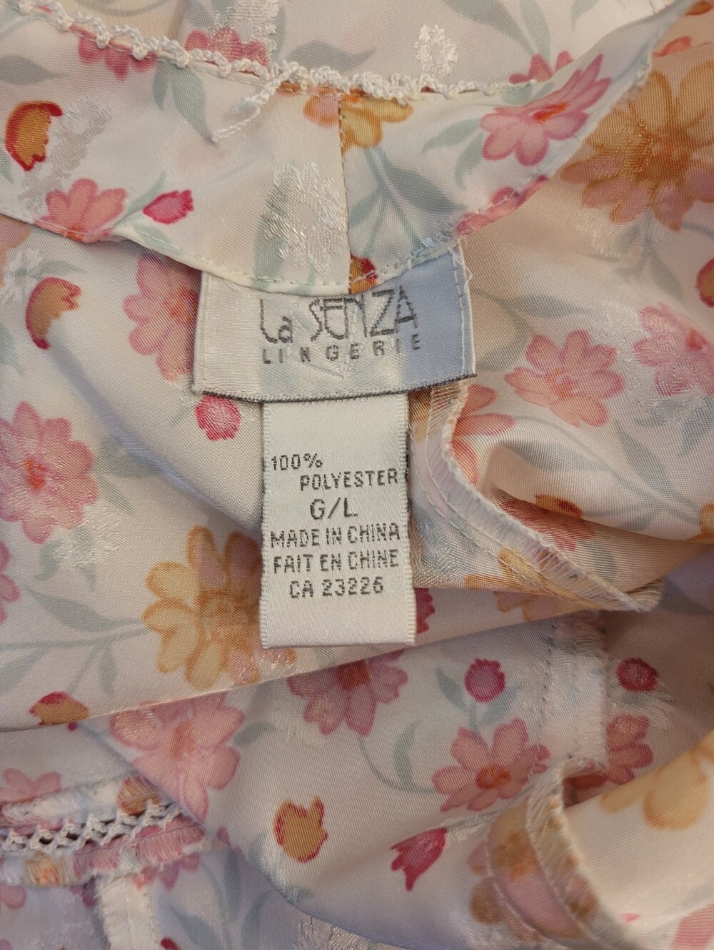 La SENZA Vintage White Pink Floral Chemise Satiny Slip Dress - L - Picture 8 of 9